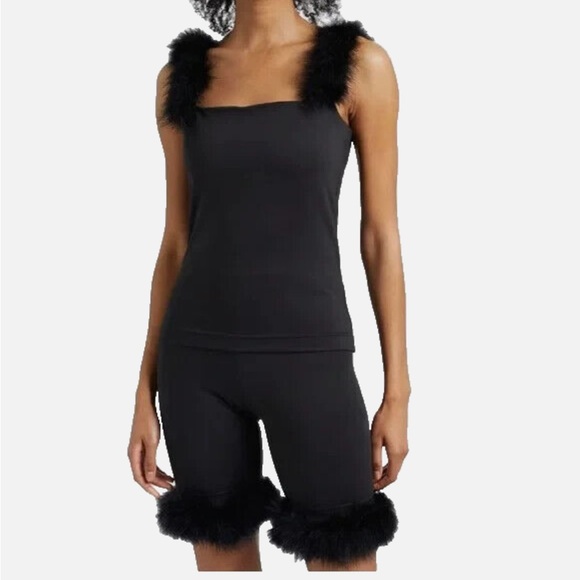 Sleeper Womens Weekend Chic Top And Shorts Set Feather Trim - Picture 1 of 7